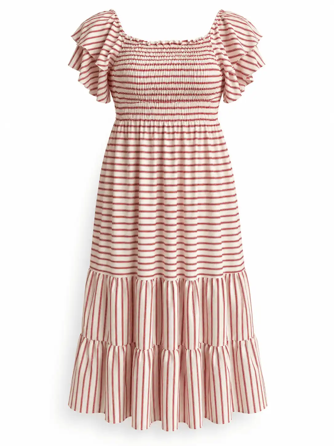 Vestido Midi Blanco con Rayas Color Vino