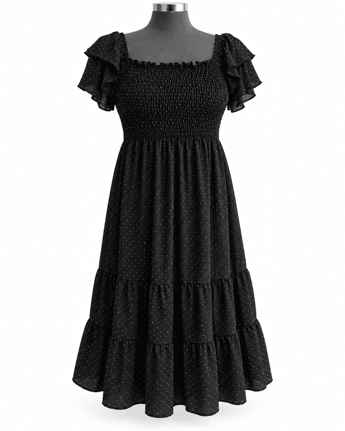 Vestido Midi para Dama con Escote Cuadrado y Manga Volante